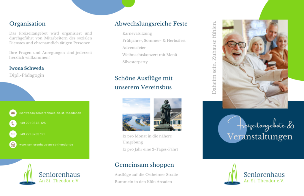Informations-Flyer zu den Freizeitangeboten des Seniorenhauses An St. Theodor in Köln Vingst